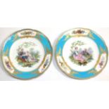 ~ A Pair of Sevres Style Porcelain Cabinet Plates, late 19th century, painted with 18th century