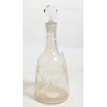 A Mallet Shaped Glass Decanter and Stopper, circa 1780, engraved CIDER within a foliate label, the