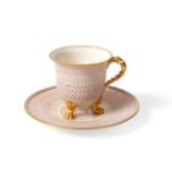 A Royal Worcester Porcelain Reticulated Cabinet Cup and Saucer, by George Owen, circa 1876, of urn