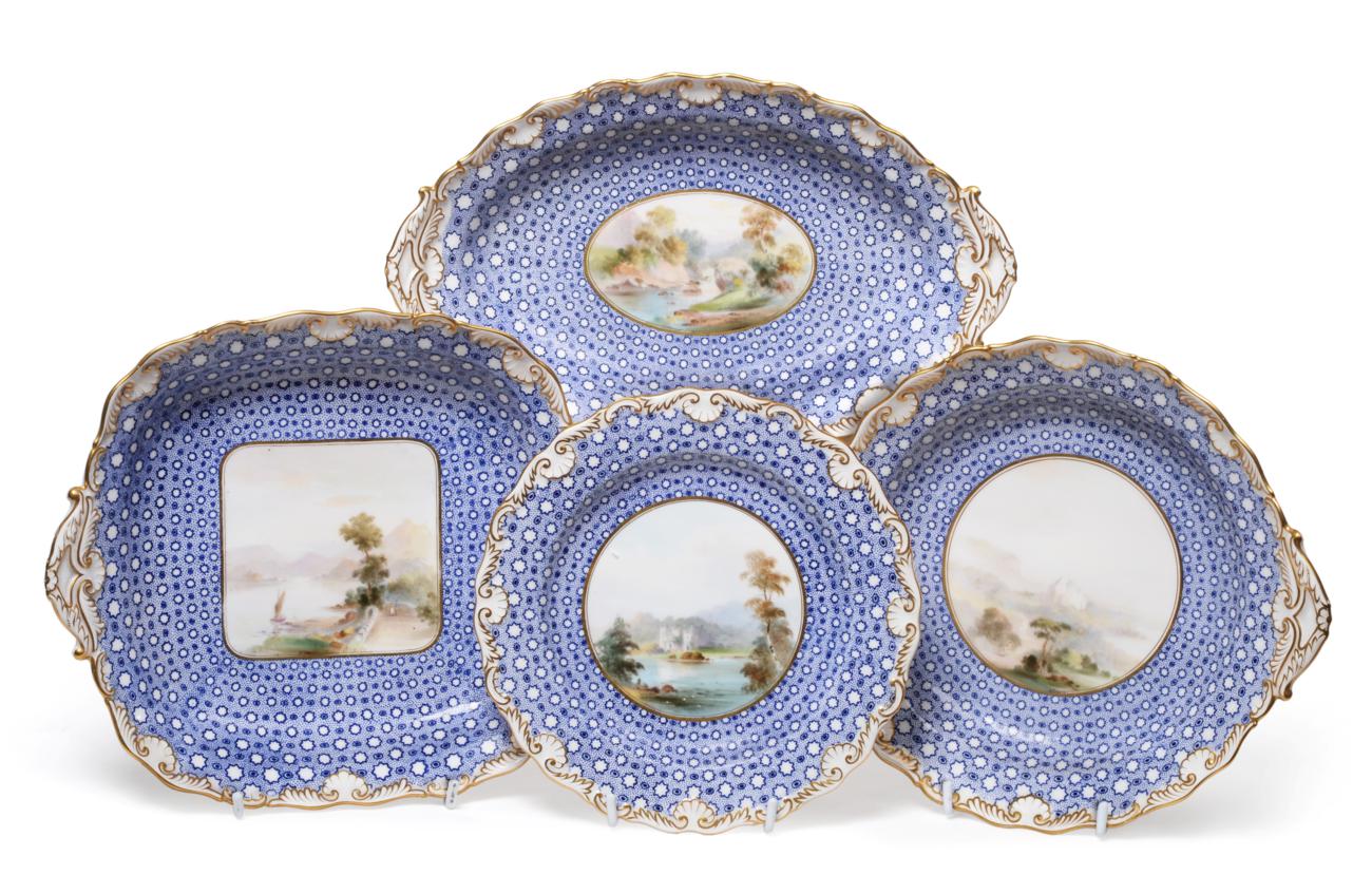 A Royal Worcester Porcelain Dessert Service, painted by Harry Davis, 1902, with lakeland scenes in