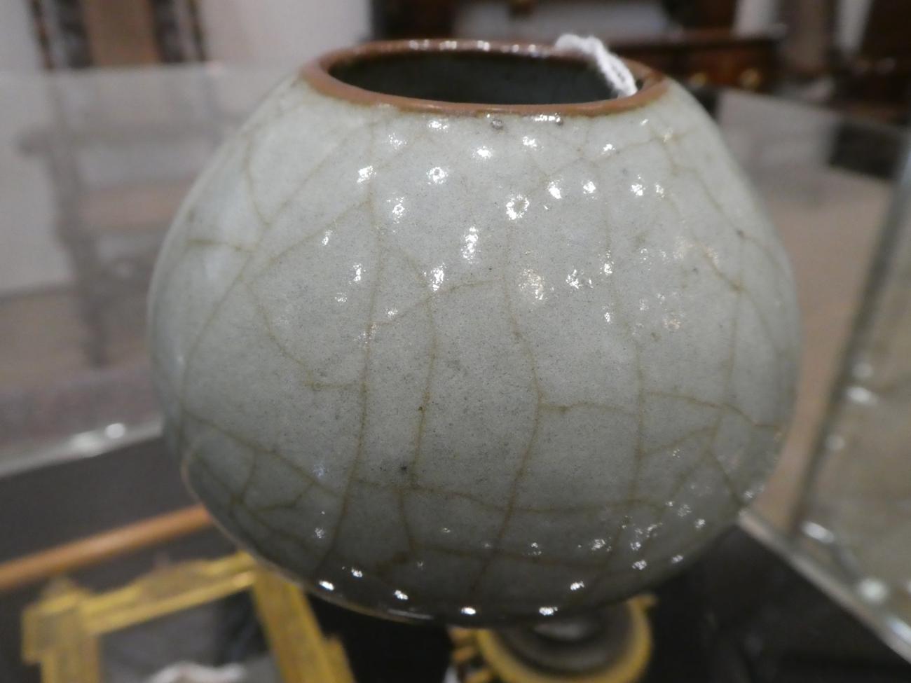 A Chinese Guan Type Lotus Bud Water Pot, Qing Dynasty, with allover crackling to the glaze, 7cm high - Image 2 of 10