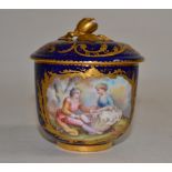 A Sèvres Porcelain Sucrier and Cover, painted with romantic figures in landscape and with a