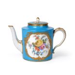 A Sèvres Porcelain Miniature Teapot and Cover, painted with sprays of flowers in gilt leaf border