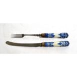 A Pair of St Cloud Porcelain Cutlery Handles, circa 1740, painted in underglaze blue with