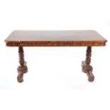 ^ A Gillows of Lancaster Mahogany Library Table, early 19th century, with two narrow frieze drawers,