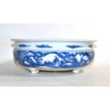 A Chinese Porcelain Planter, Qianlong, of metalware form, painted in underglaze blue with stylised