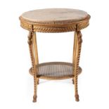 ~ A 19th Century Giltwood Oval Two-Tier Table, the top inset with pink veined marble within a