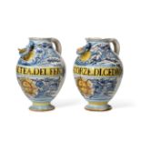 A Pair of Italian Maiolica Wet Drug Jars, 17th century, of ovoid form, inscribed in manganese SYR