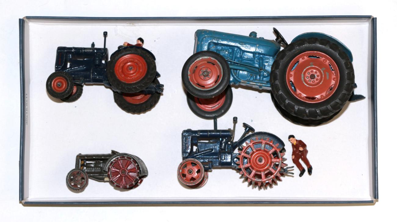 Tractors Four Unboxed Examples Britains spud-picker, Britains Fordson, Chad Valley Fordson and a