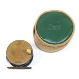 A Hardy, ''The Perfect'', 3 1/4 in. brass-faced, alloy, wide drum trout fly reel, ivorine handle,