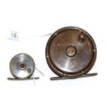 A 4 in. brass platewind salmon fly reel, by Eaton & Deller, London, horn handle, smooth brass