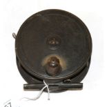 An early C. Farlow & Co., Makers, 191, Strand, London, 4 1/2 in., brass, platewind, salmon fly reel,