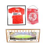 Middlesbrough Signed Football Shirt with sheet of squad number 2006/7 (framed), signed Pennant and a