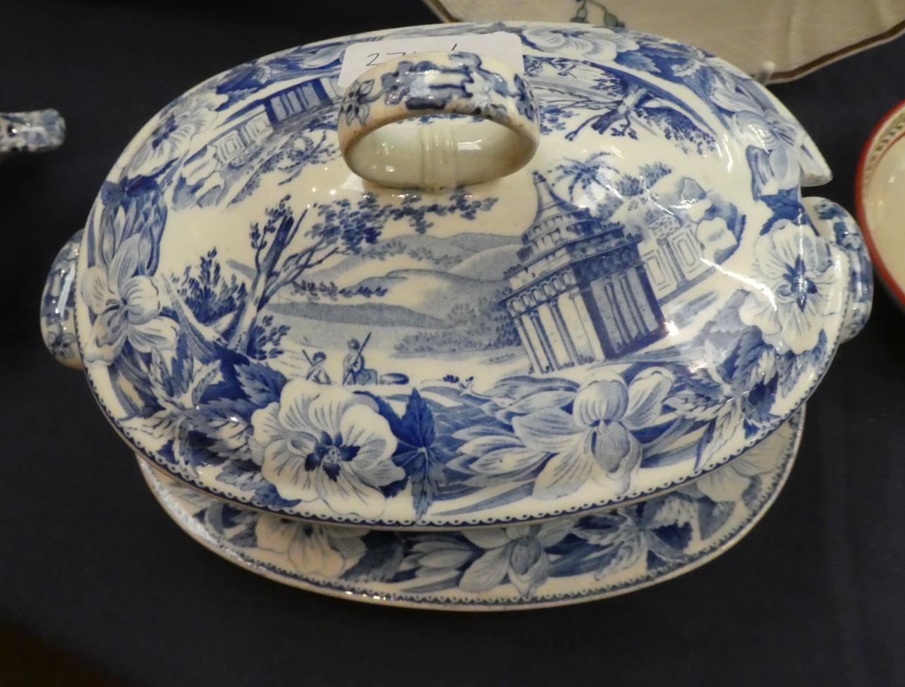 A Wedgwood sauce tureen cover and stand decorated with 'Absolom's Pillar'; an 18th century blue - Image 10 of 13