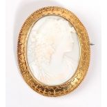 A Cameo Brooch, depicting Bacchus, within an oval bead and decorated rope work frame, circa 1880,