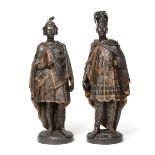 After Emile Coriolan Hippolyte Guillemin, A Pair of Cold Painted Spelter Figures of Native