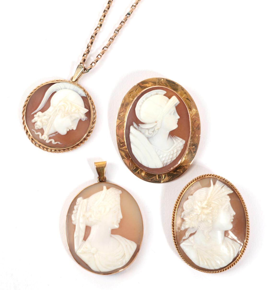 A Cameo Pendant, depicting Ares on a chain, in a round rope twist frame, measures 3cm by 3.7cm,