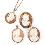 A Cameo Pendant, depicting Ares on a chain, in a round rope twist frame, measures 3cm by 3.7cm,