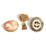 A Carved Ivory Brooch, depicting three birds at a bath, in a swivel frame (a.f.), A Victorian Knot