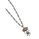 An Austro-Hungarian Necklace and Pendant, set throughout with turquoise, mother-of-pearl and garnet,