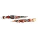 Two Scottish Hardstone and Citrine Set Dirk Pins, one mounted in white metal, one in yellow,