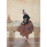 {} Hector Caffieri (1847-1932) ''Waiting'' Signed, watercolour, 33.5cm by 24cm See illustration