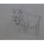 Walter Geikie RSA (1795 - 1837) Study of two Cows Pen, ink and pencil, 10.5cm by 12cm Provenance: