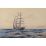 Robert McGregor (1848-1922) Tall Ship at full sail Signed, watercolour, 30cm by 44.5cm