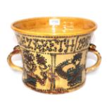 ~ A Slipware Loving Cup, commemorating the Silver Jubilee of Queen Elizabeth II, 19cm high