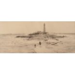 William Lionel Wyllie RA, RBA, RE, RI, NEAC (1851-1931) St Mary's Lighthouse, North Tyneside Signed,