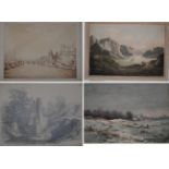 Sebastiaan de Raintz (1846-1916), Winter, signed watercolour, together with George Nicholson (1787-