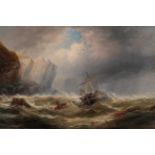 English School (19th century), Shipwrecked off the coast Indistinctly signed and dated 1872, oil