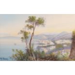 M Gianni (19th/20th century) ''Distant Vesuvius'' Signed, gouache, 30cm by 48cm