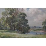 Owen Bowen (1873-1967) Rural landscape with distant cattle Signed and dated, oil on board, 27cm by