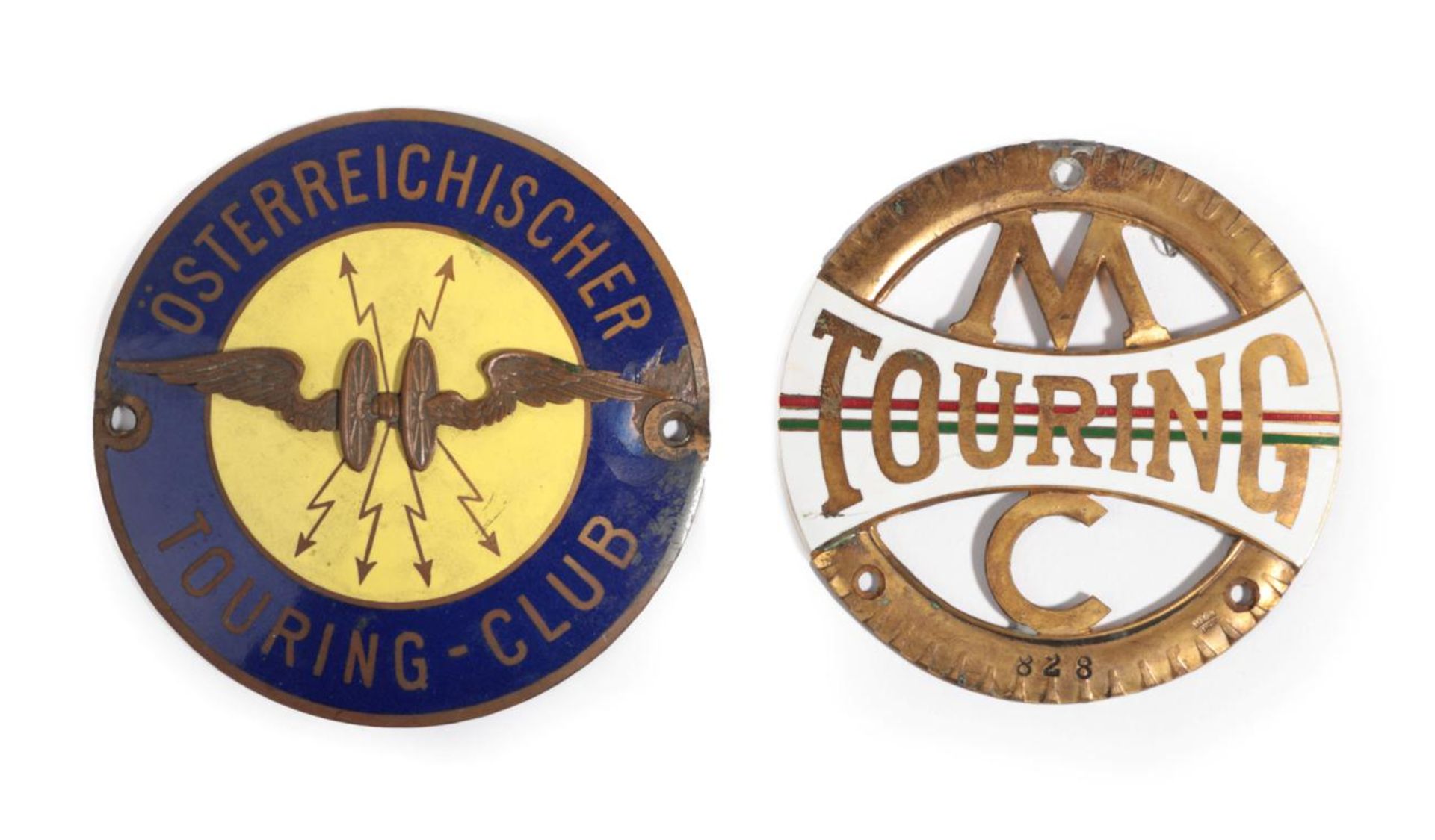 A 1930's Austrian Blue Enamel Car Badge, with winged emblem printed Osterreichischer Touring-Club,