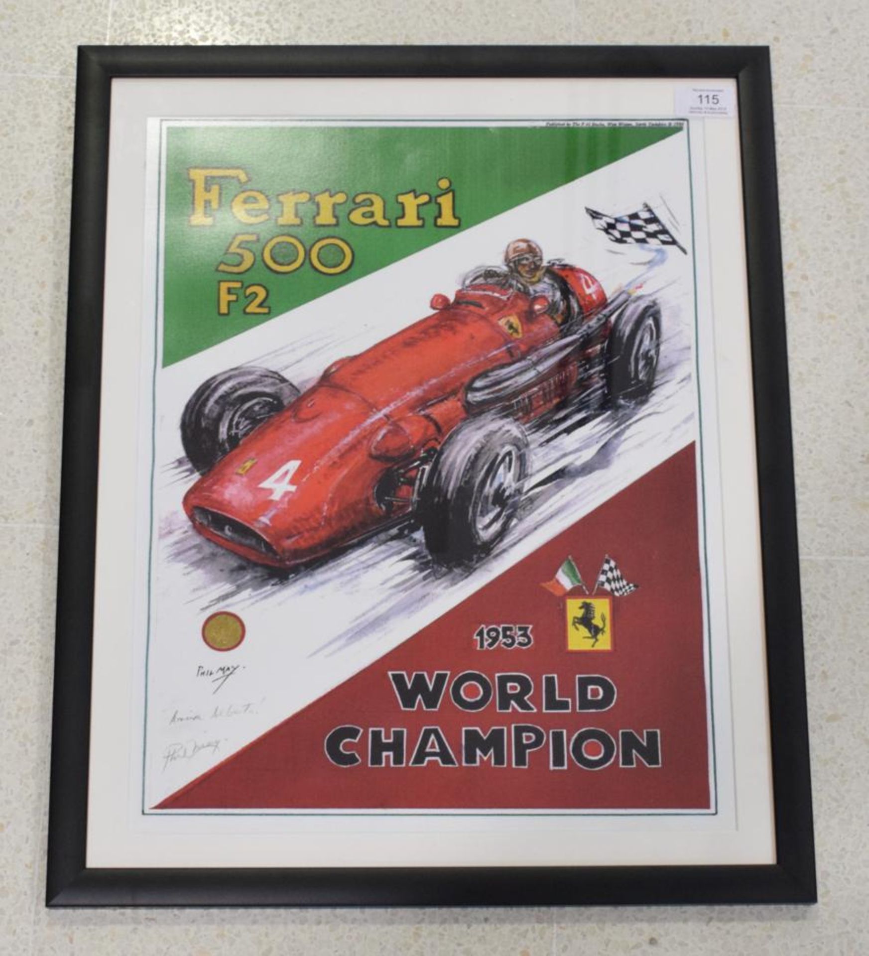 Ferrari World Champion Ascari By Phil May 20th Century signed limited Giclee poster study on canvas,