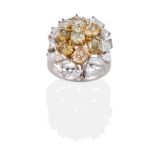 An Abstract Diamond Cluster Ring, the cluster forming an almost floral shape set with various cuts