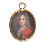 ~ Benjamin Arlaud (1701-1721) Swiss Portrait of a gentleman wearing a red coat, green waistcoat and