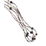 A Multi-Gemstone Bead Necklace, cultured pearls spaced by chrome diopside, obsidian, red and