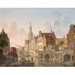 Jan Hendrik Verheyden (1778-1846) Dutch Busy Dutch canal scene Signed and dated 1824, oil on