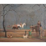 Donald Wood (1889-1953) Exercising the horses, Rotten Row, Hyde Park Signed, oil on canvas, 50cm