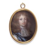 ~ English School (late 17th century) Portrait of a young gentleman with long fair hair and blue