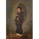 Attributed to Charles Wirgman Sr. (1821-1891) Japanese lady with a parasol Signed, oil on board,