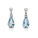 A Pair of 18 Carat White Gold Aquamarine and Diamond Drop Earrings, a round brilliant cut diamond