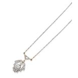 A Diamond Necklace, an Art Deco pendant inset with old cut and rose cut diamonds hangs on a fine