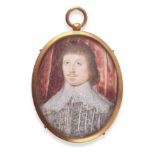 ~ Manner of John Hoskins (1590-1664) Portrait of a gentleman with silver embroidered slashed white