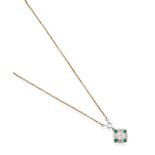 A Diamond and Emerald Pendant Necklace, the drop comprised of a round brilliant cut diamond