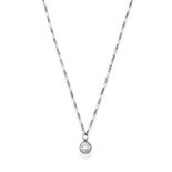 A Diamond Solitaire Pendant on Chain, the old cut diamond in a white millegrain setting, on a figaro
