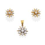 A Diamond Cluster Pendant and A Pair of Diamond Earrings, en suite, comprising seven round brilliant