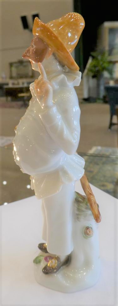 A Meissen Porcelain Figure of Pulcinella, 20th century, standing wearing a brown hat holding a - Image 4 of 7